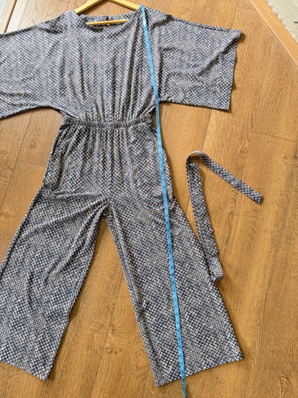 NEW Garnet Hill Prato Knit Jumpsuit Boat Neck Navy Kimono Sleeve Belt Stretch - Picture 7 of 16